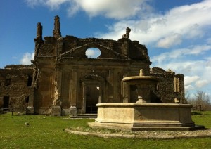 Church of San Bonaventura in the borgo of Monterano, designed by Bernini's disciple, Mattia de' Rossi a commission from the Altieri family, its feudal lords. Abandoned due to malaria in the 19th century. (foto F. Mormando, March 2013, with thanks to Leonardo Tondo)